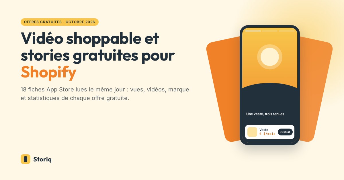 Applications gratuites de vidéo shoppable et de stories pour Shopify, avec un téléphone affichant une slide de story et une carte produit